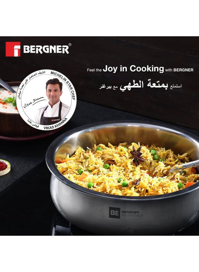 Bergner Essentials 32cm (8.4L) Tri-Ply Stainless Steel Cookware Pot , Deep Handi with Lid for Biryani Rice Curries Pulao Stews, Less Oil Use Healthy Cooking, Even Heating Gas & Induction Compatible - Image 3